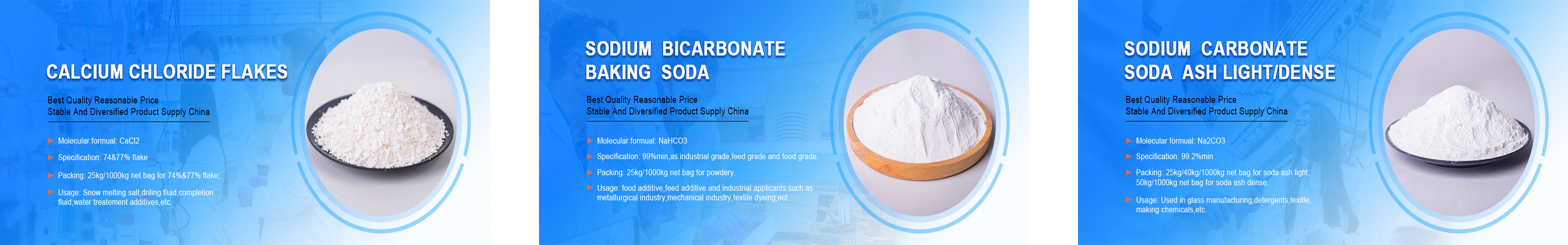 Calcium Chloride  -  Soda Ash Light  -  Sodium Bicarbonate