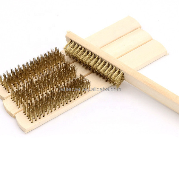 wooden handle soft steel brass coated wire brush